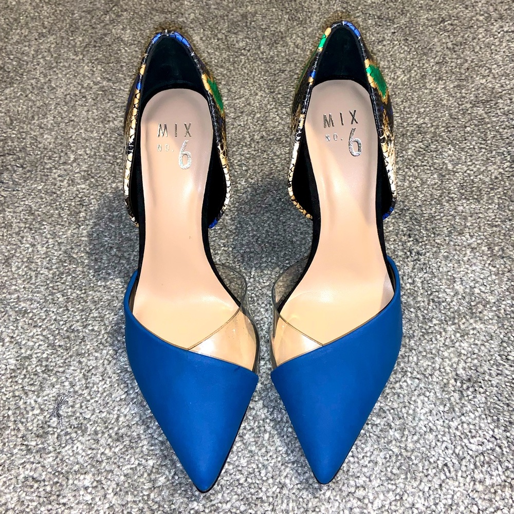 Mix no. 6 blue snakeskin heels. Size 7.5